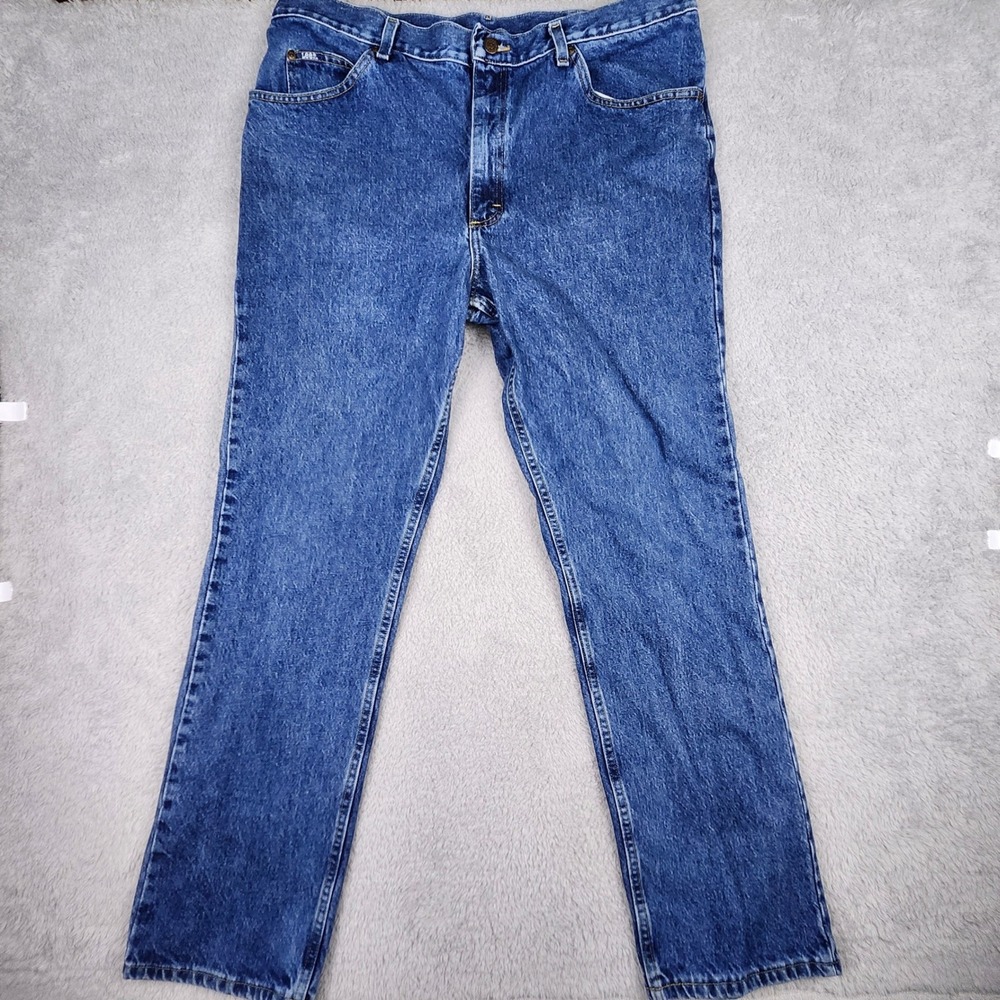 VTG Lee Jeans Mens 40x34 Blue Regular Fit Straight Leg Denim 90s Y2K Dad Work - Picture 4 of 7